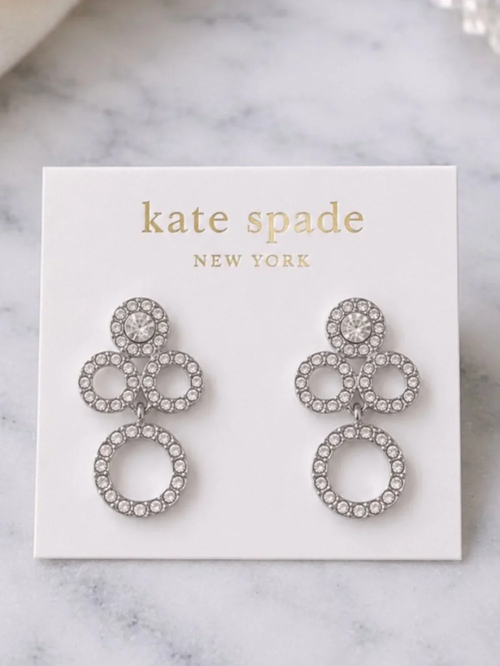 Kate Spade Crystal Circle Drop Earrings Silver Tone Pavé Statement Earrings